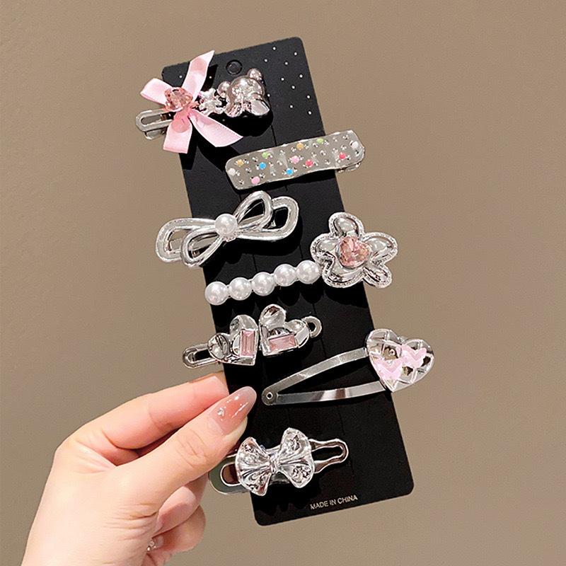 1Set Y2K Sweet Metal Hairpins Women Bow Side Bangs Barrettes Multiple Styles Seamless Duckbill Hairs Clip Girls Hair Accessoires