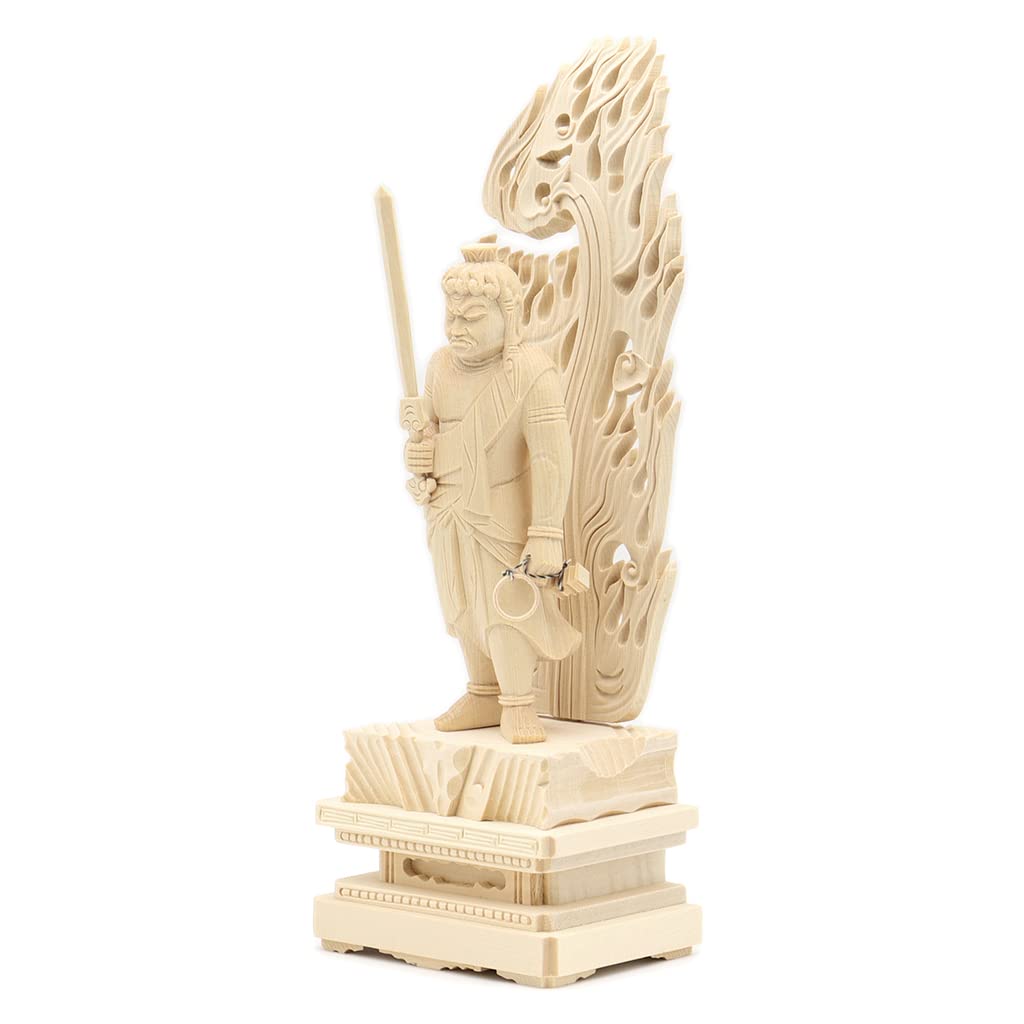special Buddhist statue Fudo standing statue inches height width depth carved cypress wood Flame halo Square rock base 1134 Kurita's [Myo-o] Myo-o 4.0