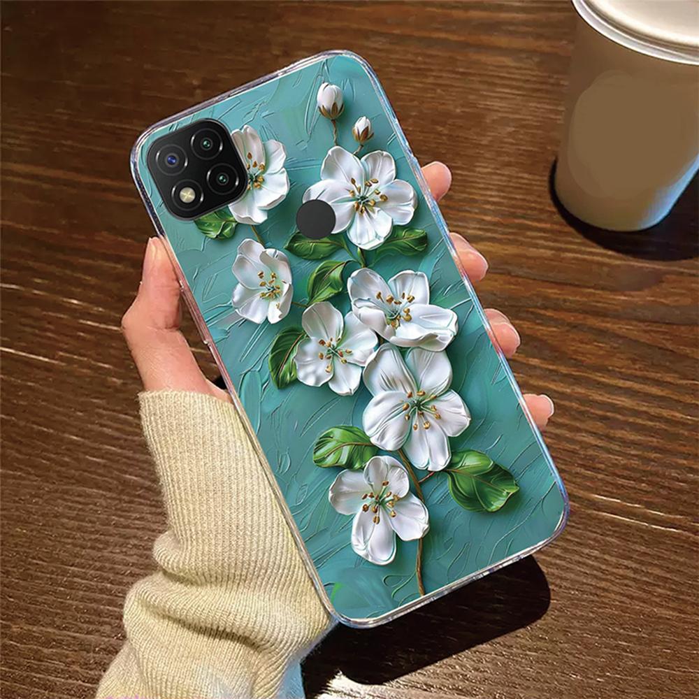 Transparent Clear For Xiaomi Redmi 9C 9 9A 9T 10A Cover Silicone Rose Flower Oil Painting Lavender Phone Case For Redmi9C NFC