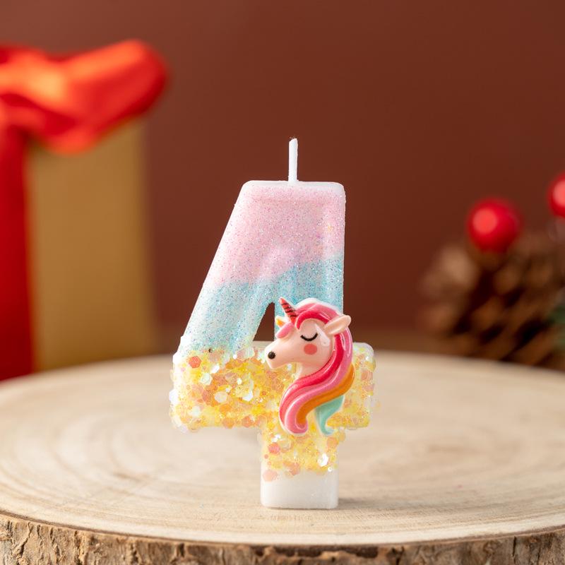 Glitter Unicorn Number Candles 0-9 for Kids' Birthday Cakes
