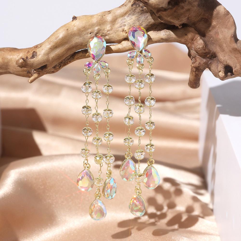 Creative Fashion Tassel Earrings With Crystal Accents For Women Summer Wear