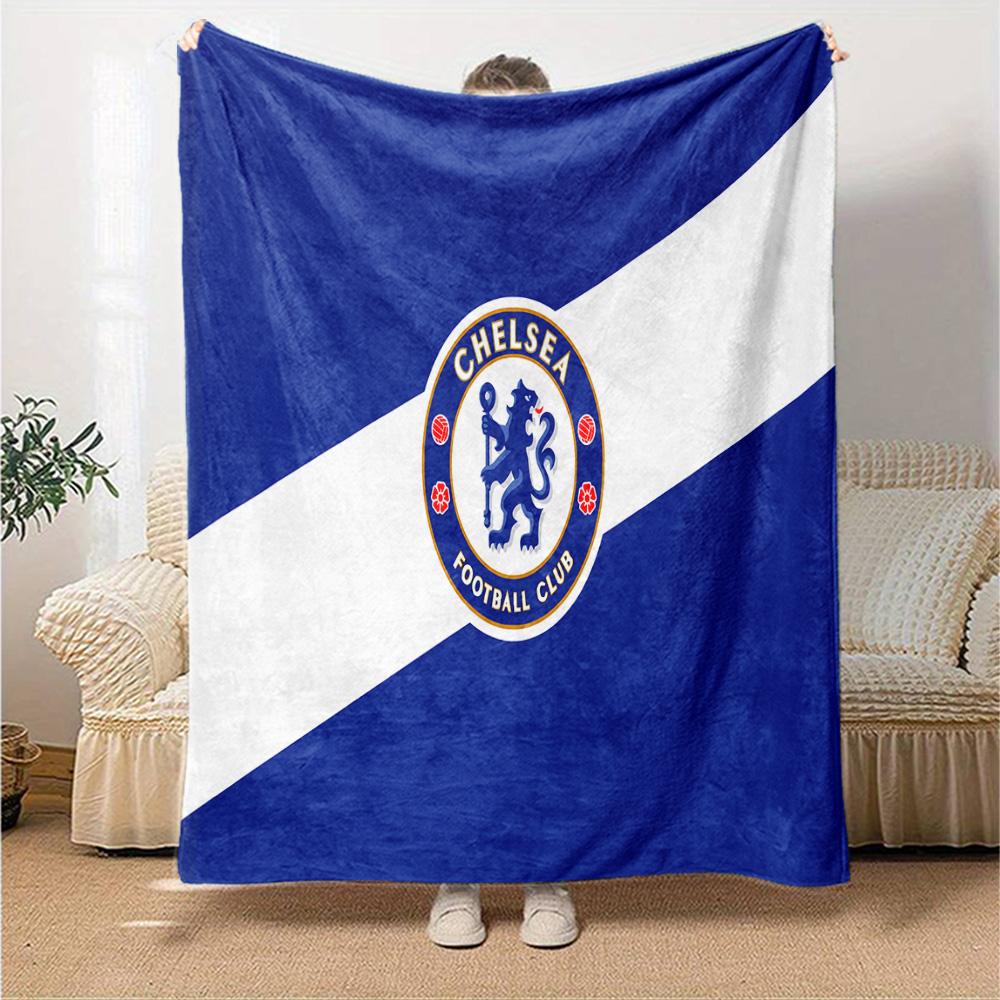 Chelsea Football Club Crest Flannel Blanket, Soft Polyester, Modern Design, All-Season for Camping, Travel, Gifts for holidays or birthdays