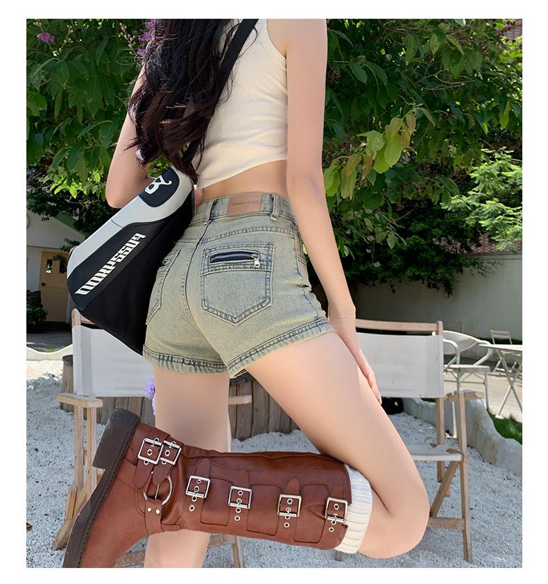 Women's High-Waisted A-Line Denim Shorts - Spring/Summer Elastic Style for Outerwear, Super Short and Trendy