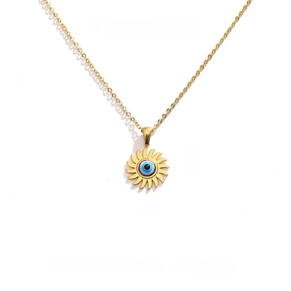 Minimalist Blue Eye Pendant Necklace Stainless Steel Geometric Jewelry  Party