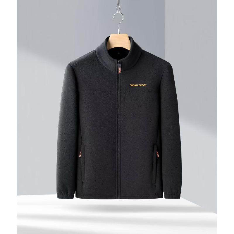 Autumn and Winter Polar Fleece Jacket Tops Men's Jackets Stand-up Collar Young and Middle-aged Men's Fleece Plus Velvet