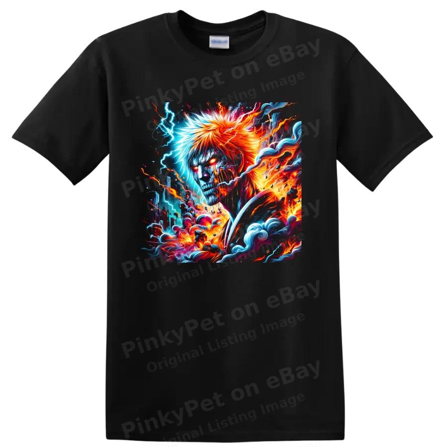 Ichigo Kurosaki Fire Lightning Anime T Shirt Fantasy Warrior Graphic Print Tee