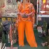 2024 Summer Colorful Chiffon Print Casual Two-Piece Set with Round Neck