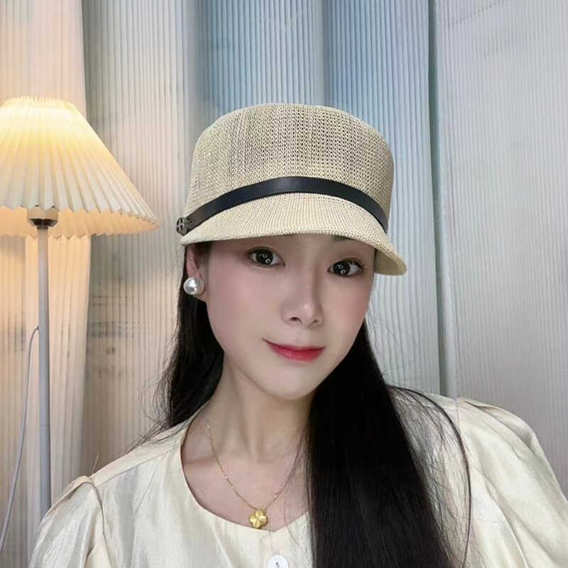 Straw hat women's new summer belt buckle elegant equestrian hat straw cap British sunshade sun protection hat