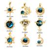 1 Stück Messing Galaxie Charms Vergoldet Blaues Glas Zirkonia Stern Sonne Mond Anhänger Für DIY Halskette Armband Schmuckherstellung