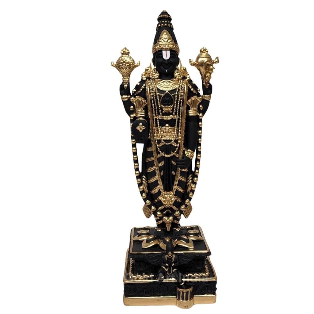 Lord Tirupati Balaji Black Terracotta Idol with Golden Color Work | Balaji Idol for Car Dashboard | Venkateswara Swamy Murti for Home