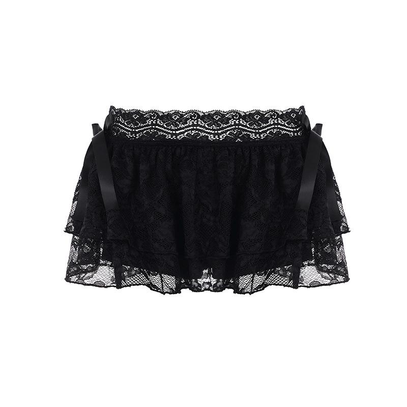 2024 Summer Street Style Low-Waist Lace Patchwork A-Line Mini Skirt for Women