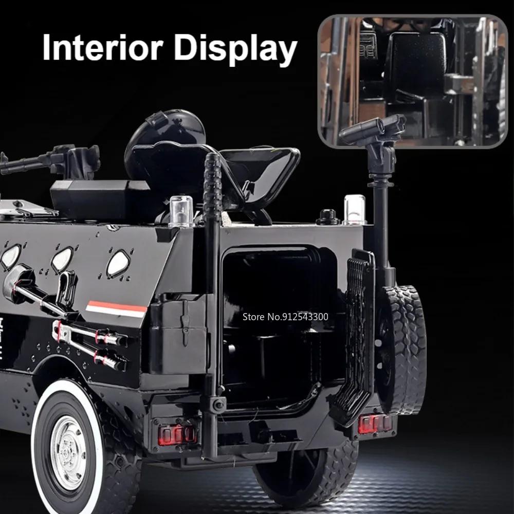 1:24 Scale Riot Armored Car Model Toy Alloy Military Off-road Vehicle 7 Doors Opened Police Carriage Models Music Light Gifts