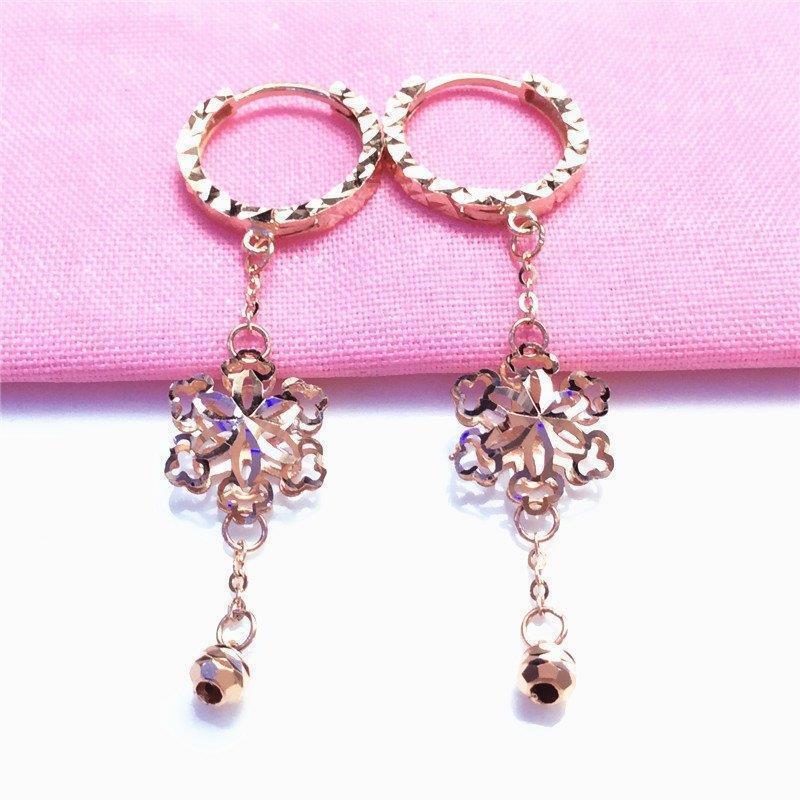 

Exquisite Purple Gold Color Gold Hollow Flower Earrings Fashionable Light Luxury Temperament Design Sense Rose Gold Plated Long Earrings