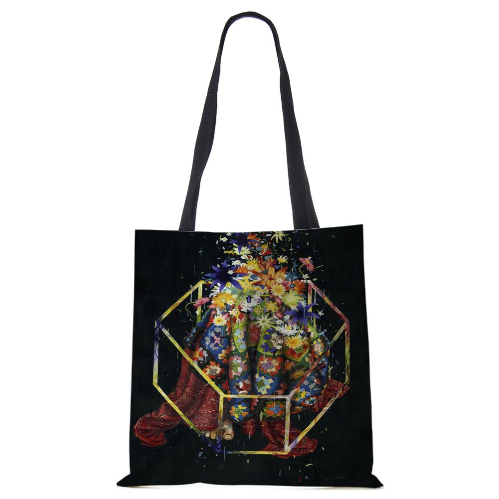 Painted Abstract Print Casual Shoulder Bag Women Shopping Reusable Tote Bag 2022 Harajuku Canvas Travel School Beach Handbag