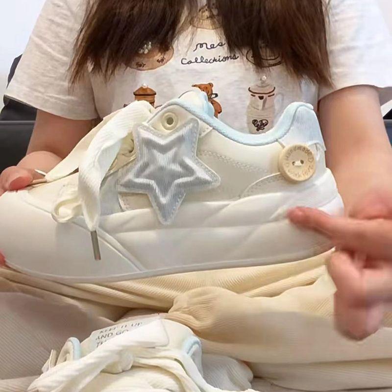 Cute ugly cute big head star bread shoes women's autumn new thick baseplate shoes student versatile round head