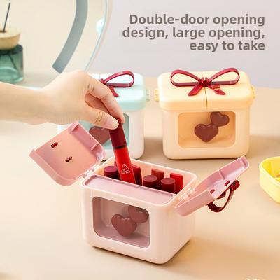 Bow-adorned Dressing Table Cosmetics Storage Box with Lid