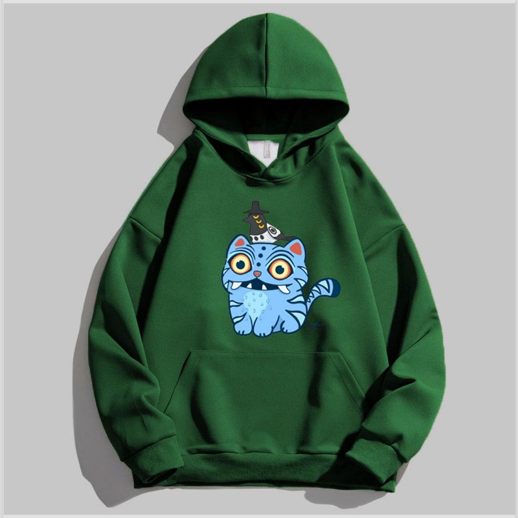Children's Kpop Style Hooded Sweatshirt with Cute Tiger and Crow Cartoon Girl Hoodies on Top
