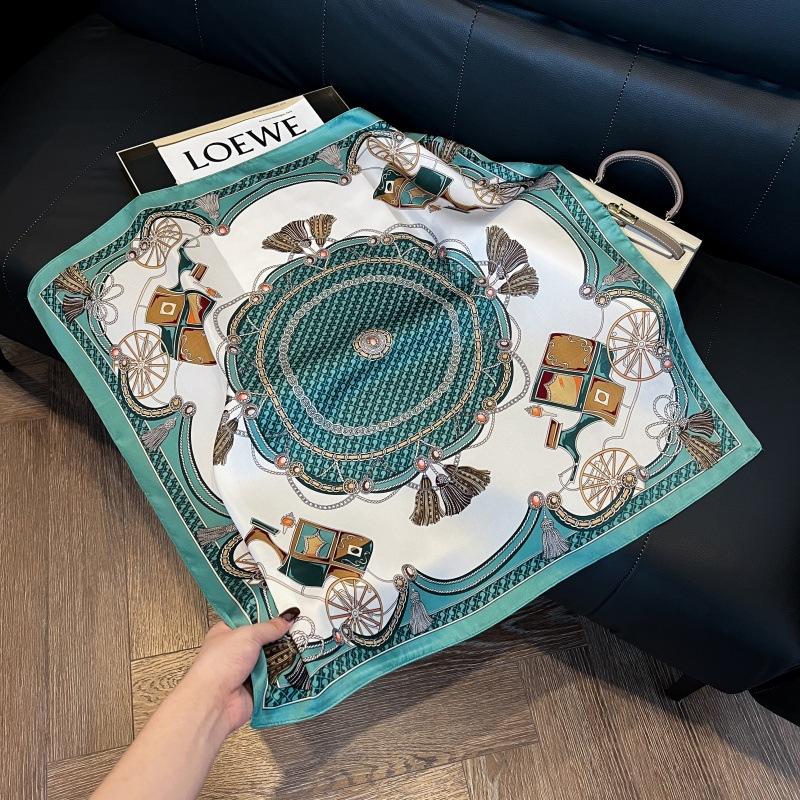 Silk scarf women's spring and autumn decoration versatile ins simple style striped square scarf streamer simulation silk fashion scarf scarf scarf