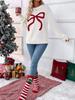 Women's Pink Bow Long Sleeve Christmas Sweater, Autumn/Winter European American Style, Loose Round Neck Knit Top