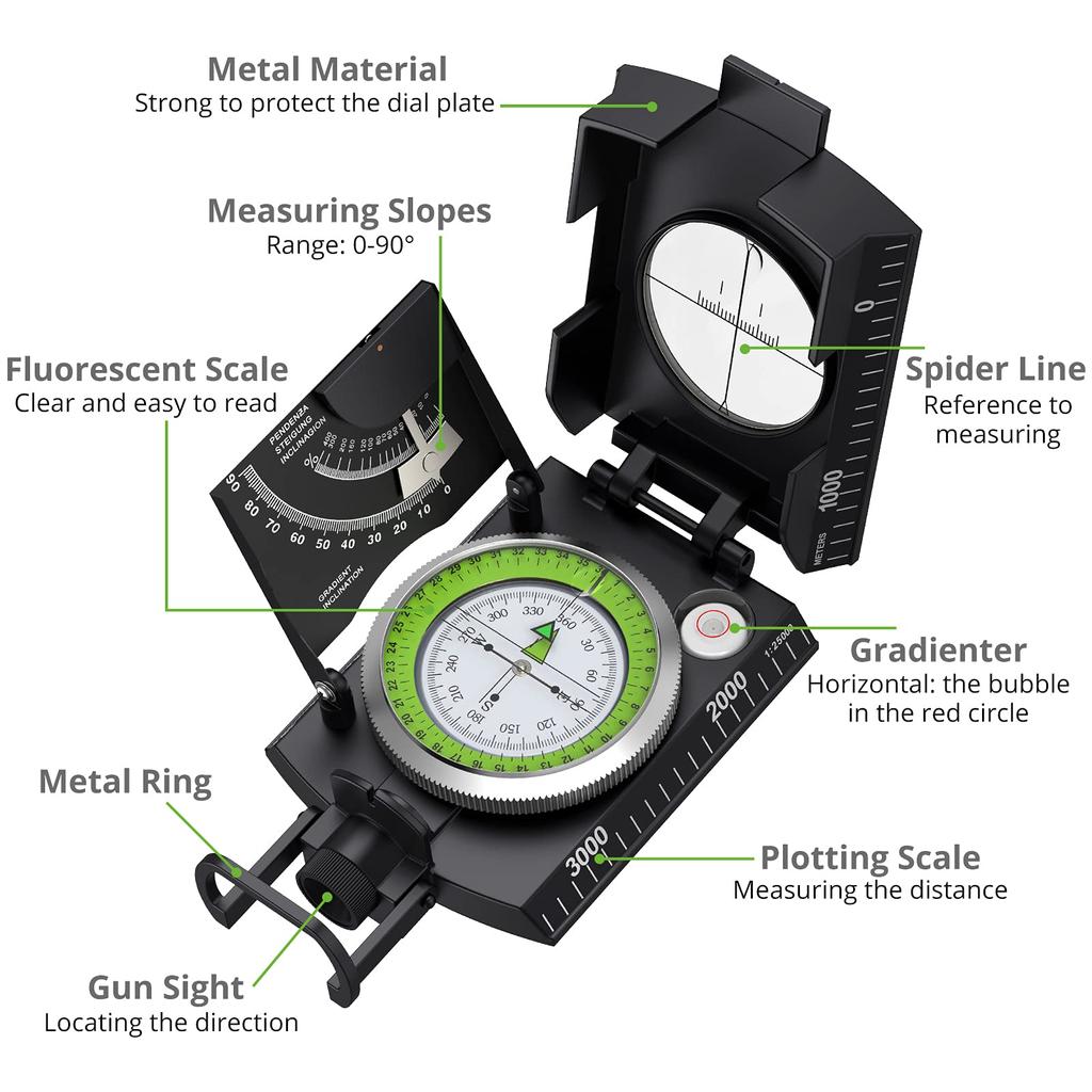 Proster Magnetic Zinc Alloy with IP65 Suitable for Outdoor Activities such as and Geology High-Precision Compass, Construction, Inclinometer,