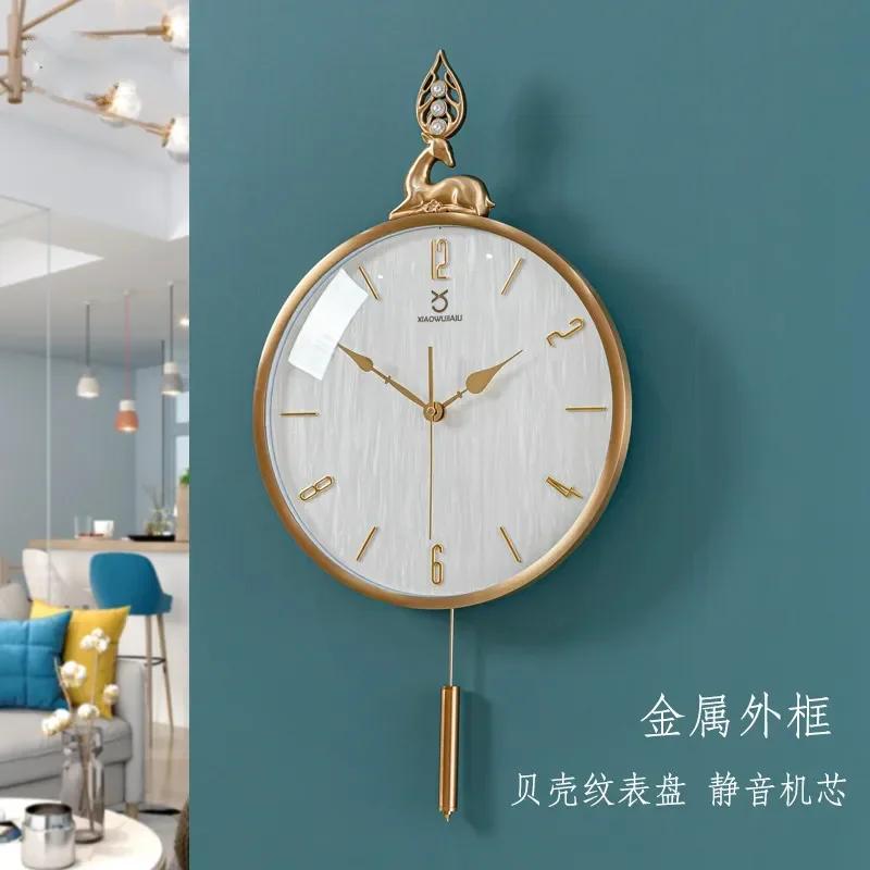 Nordic Luxury Gold Wall Clock Modern Design Metal Pendulum Clocks Wall Home Decor Silent Wall Watch Living Room DecorationZ8W0L8