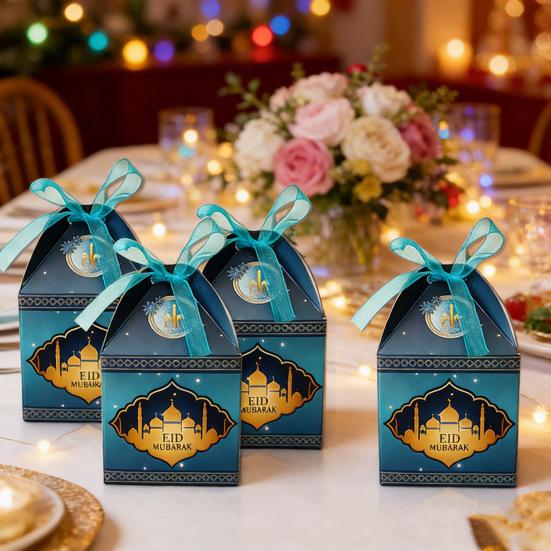 10Pcs Eid Gift Box with Ribbon Bow Candy Treats Goodies Chocolates Cookie Storage Box Festival Paper Party Favors Present Packing Box