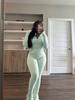 HR24057 Women's Sexy Long Sleeve Flare Two-Piece Sports Casual Set