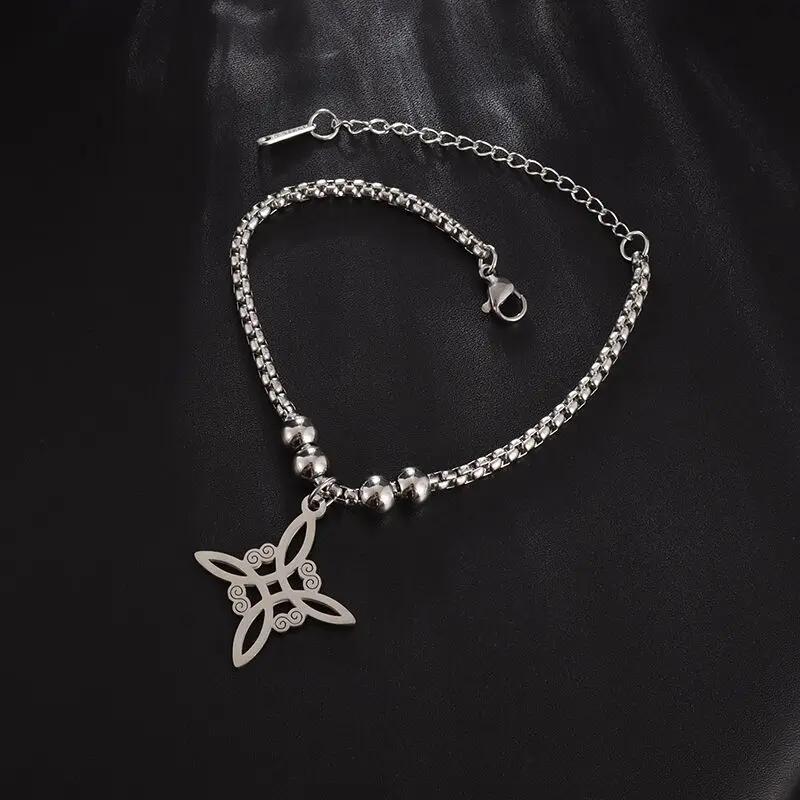 Fashion Charm Witch Knot Necklace Stainless Steel Irish Celtic Knot Pendant Witchcraft Amulet Magical Jewelry Gift for Girls