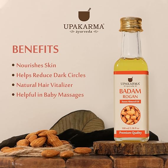 Ayurveda Pure and Natural Cold Pressed Sweet Almond/Badam Rogan Oil Promotes Healthy Looking Skin, Hair, and Nails - 100ml - Pack-1