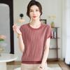 Ice Silk Women’s Short Sleeve Knit Cardigan - Summer 2026 Striped Fashion Top for Mothers