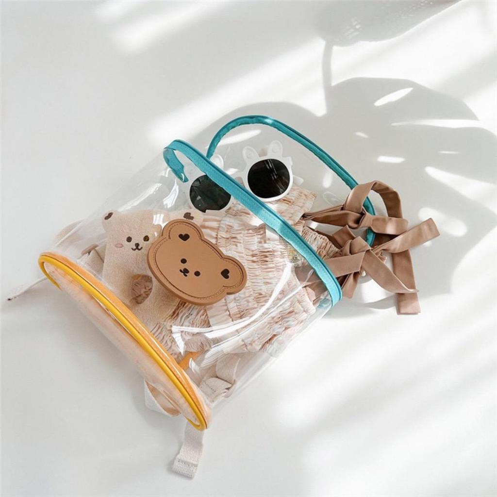 Korean Style Animal Color Block Transparent Backpack for Kindergarten and Beach