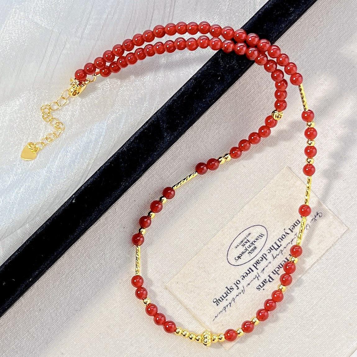 High Quality Natural Ice Permeable Pigeon Blood Red Chalcedony Agate Design Necklace Collarbone Chain