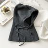 Korean balaclava hat for women, winter warm hat with integrated neck warmer, couple's style, ear protection, knitted wool hat