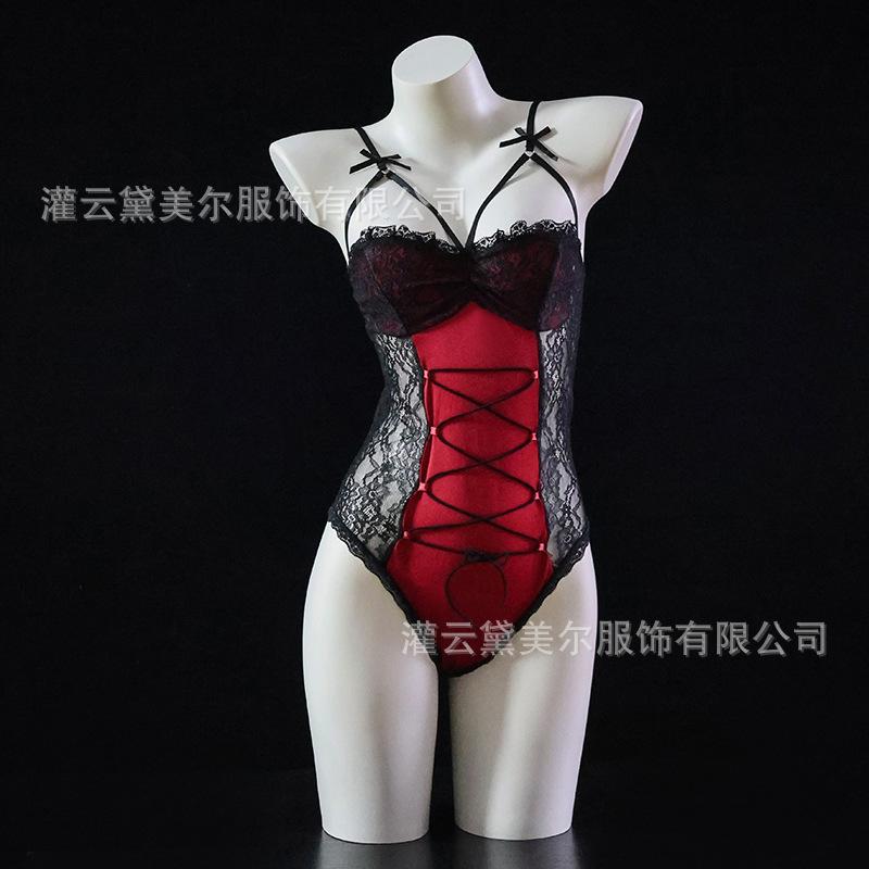 Sex Underwear Sexy Suspender Lace Seduction onesie Women's Pure Desire Lace-up Waist Uniform Pajamas 1118