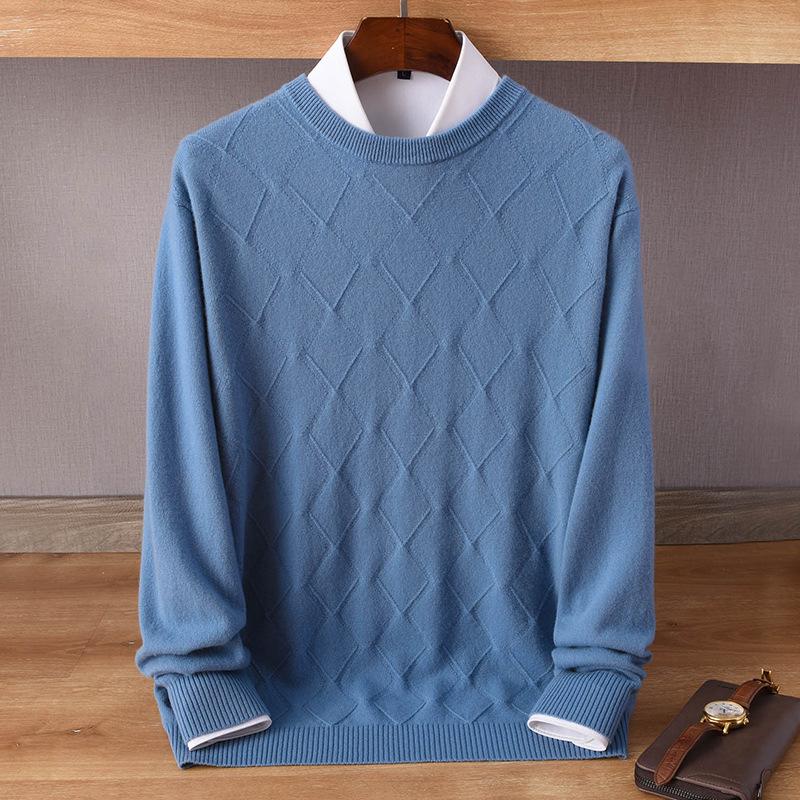 Men's Cashmere Sweater - Autumn/Winter Collection: Round Neck, Loose Fit, Solid Color, Business Casual Knitted Pullover
