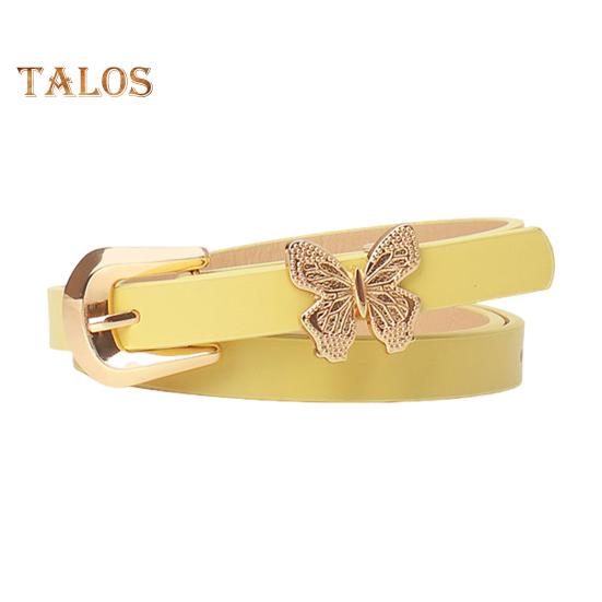 

Женский ремень с металлическими бабочками, декор в виде нескольких отверстий, регулируемая длина, искусственная кожа, уличный стиль, однотонный ремень светло-желтого