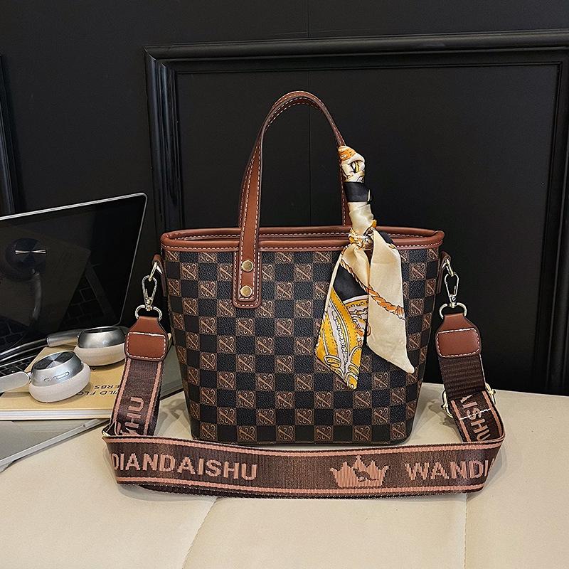 

2025 Retro Print Scarf Handbag: Versatile Women s Single Shoulder & Crossbody Basket Bag with Wide Strap