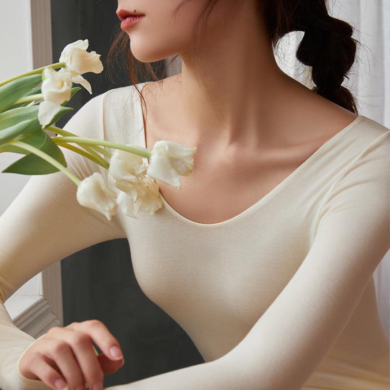 

Meiyabi Women s High Elastic Thermal Underwear Top - Slim, Thin, Round Neck for Autumn and Winter One size [80-135 catties]