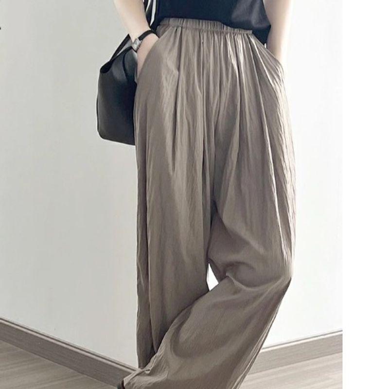

Japanese and Korean Retro Artistic Hong Kong Style Elastic High Waist Narrow Wide Leg Pants Solid Thin Loose Fashion Casual Trousers Women Mocha L