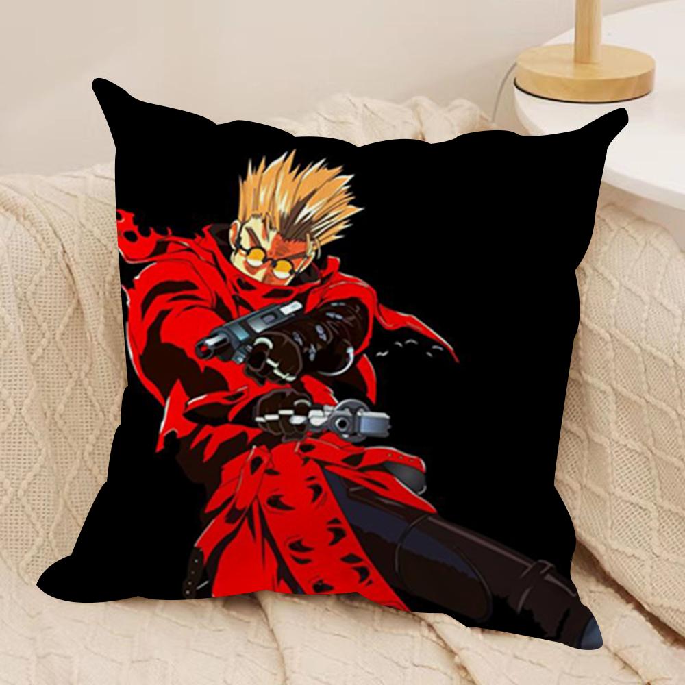 Cool Anime TTrigun Cushion Cover Soft Plush Fabric DoubleSided Printed Sofa Cushion Cover for All Seasons Home Decor Gift