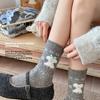 Fall/Winter Gray Warm Fleece Socks - Children's Color-Contrasting Butterfly Knot Mid-Calf Socks with Hollowed-Out Hemp Patterned Layers for Women