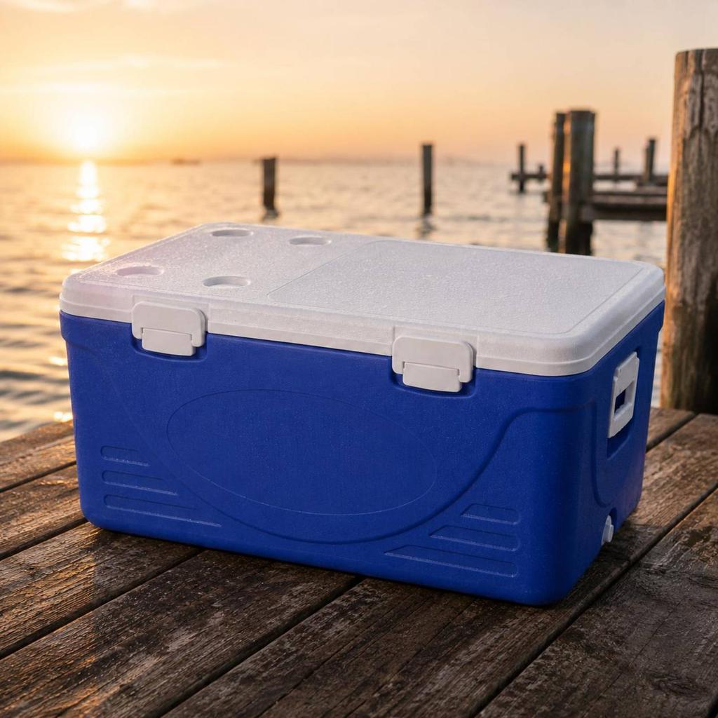 Plastic Cooler Box Top-Opening Hard-Sided Cooler Box Portable Ice Chest Front Latches Camping Gear Carry Handles