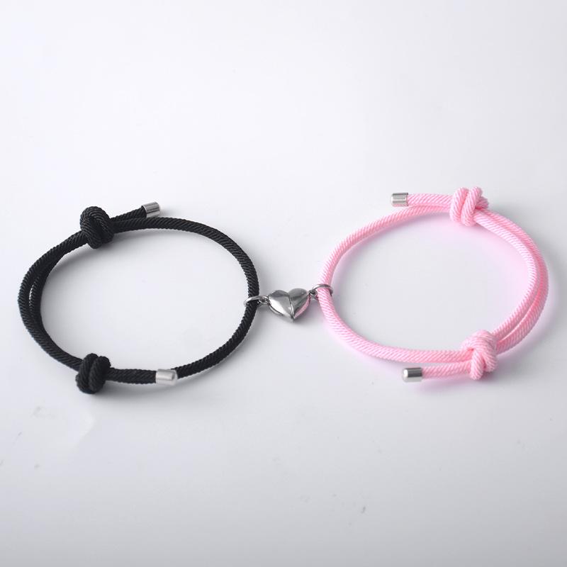 Couple Bracelet - Heart-shaped, Made of Milan Rope, with Multiple Colors and Adjustable String. Hand-woven Bracelet.