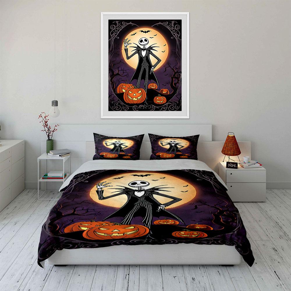 Halloween Skeleton and Pumpkins Bedding Duvet Cover Set Duvet Cover Pillowcases  (1*Duvet Cover 2*Pillowcases, Without Duvet Insert)