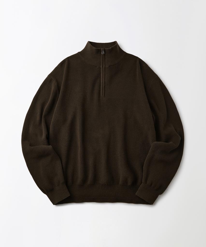 OUTSTANDING Half Zip-Up Knit Sweater_Brown