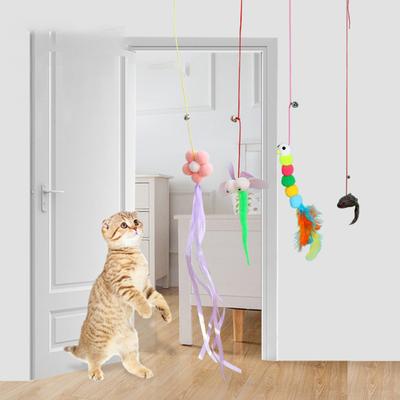 Haustier Katze Plüsch Teaser Stick Hängende Tür Elastisches Seil Spielen Chase Übung Spielzeug Mit Glocken Für Innen