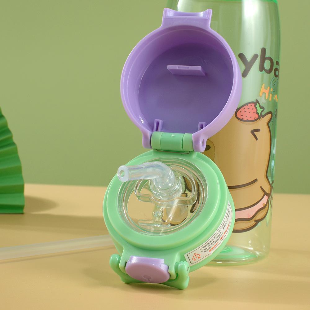 Cute Capybara Cartoon Plastic Cup Portable Handle Flip Lid Straw Cup High Appearance