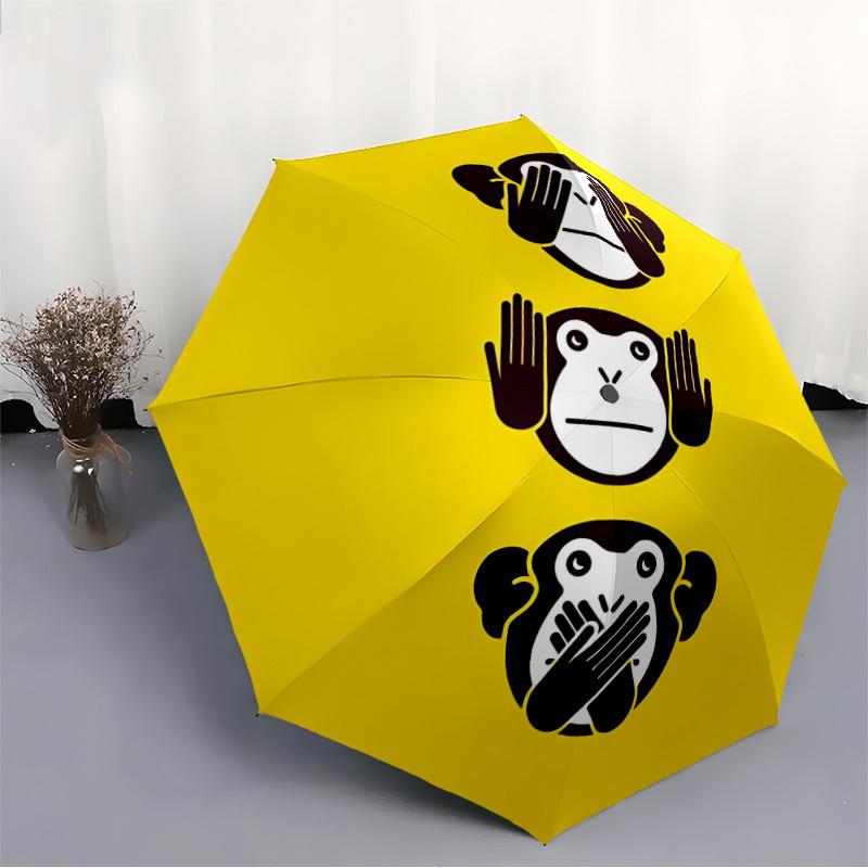 1 Stück Affen-Symbole Automatischer Faltregenschirm - Kompaktes 8-Rippen-Design, Langlebiger Kunststoff & Eisen, Leicht für den Täglichen Außenbereich065