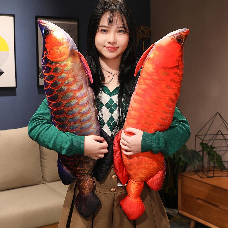 Nice 1pc Cuddleable Lifelike Gold Arowana Plush Toys Stuffed Soft Fish Doll Soft Fish Pillow Plush Arowana Cushion Cat's Toys