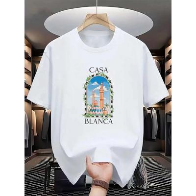 Summer Men's 2D Printed T-Shirt Dry Slim Breathable 100% Cotton New Style Classic Short Sleeve for Campus Travel